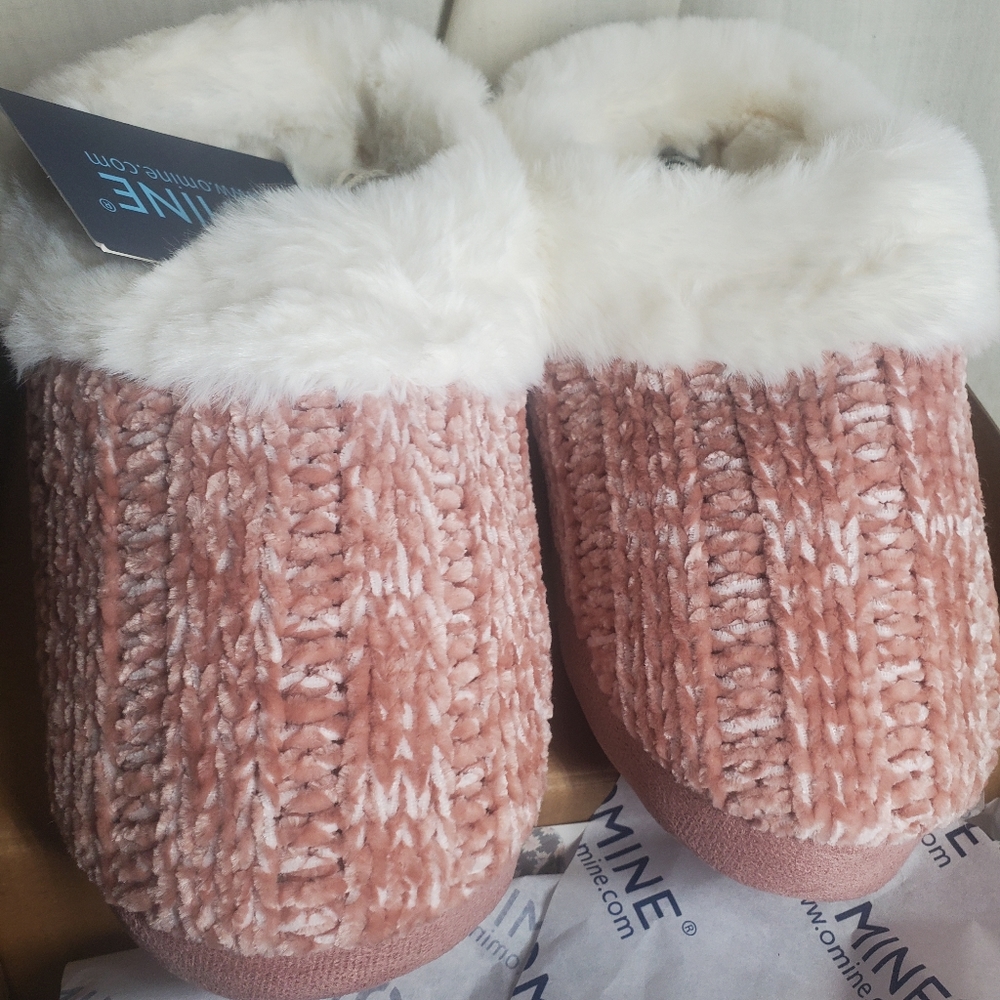 NIB New Womens Omine Memory Foam Slippers Slip On "Fur" Lined Pink Size 7/8 Gift